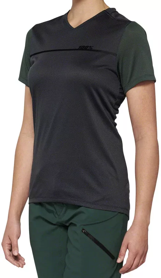 100-ridecamp-jersey-charcoal-green-short-sleeve-womens-small 100% Ridecamp Jersey - Charcoal/Green Short Sleeve Womens Small
